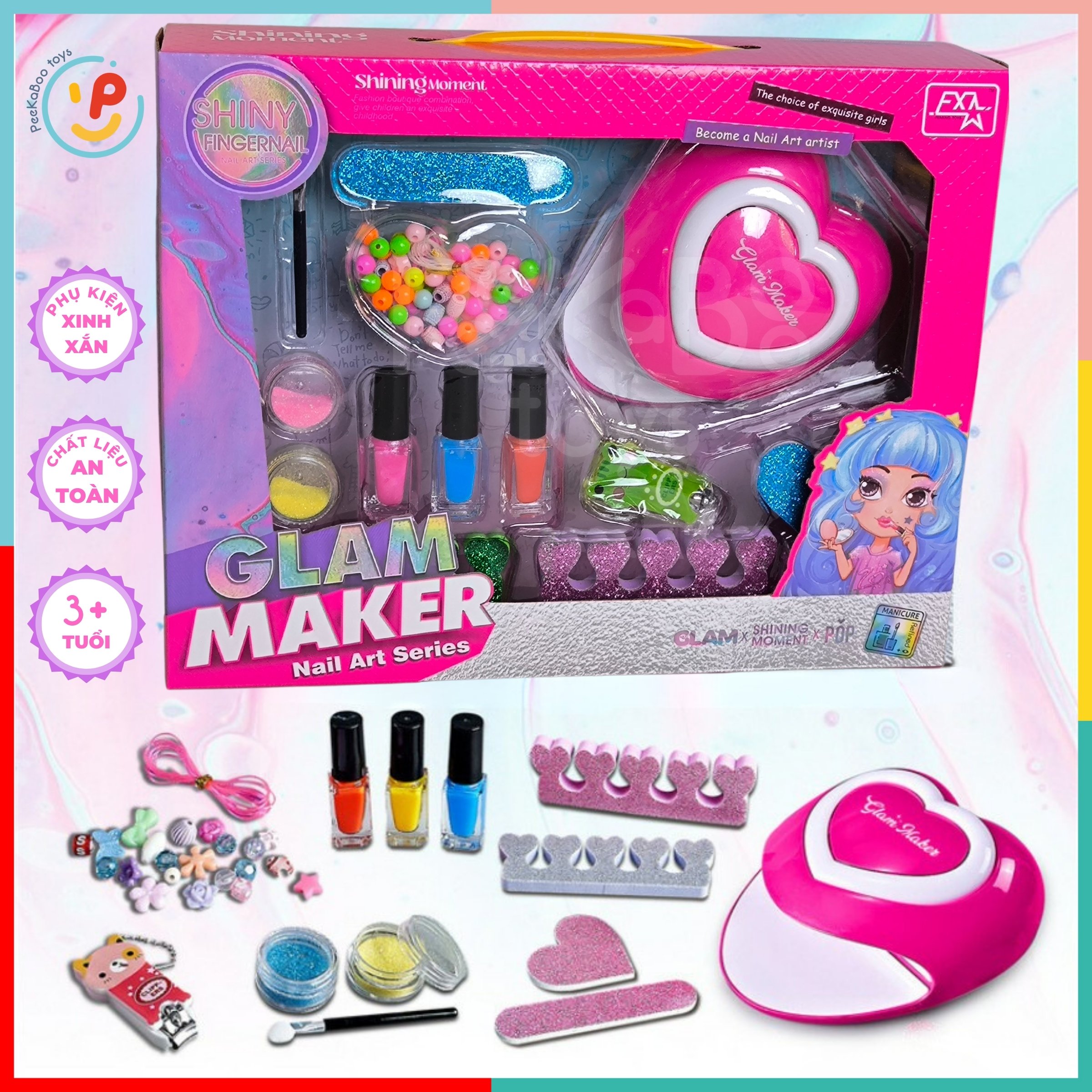 Đồ chơi làm đẹp cho bé sơn móng tay kim tuyến máy hơ khô móng 779 peekabootoys