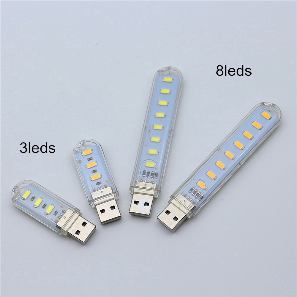 Thanh đèn LED mini 3 bóng, 8 bóng siêu sáng cổng cắm USB thích hợp để bàn học, đọc sách đầu giường