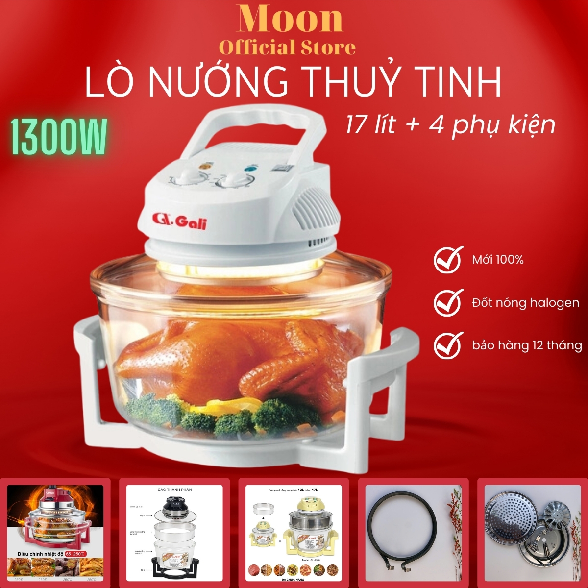 Lò nướng, nồi chiên không dầu, bếp nướng, lò nướng chân không Gali 1300w, 17 lít, hàng chính hãng giá tốt, bảo hành 12 tháng