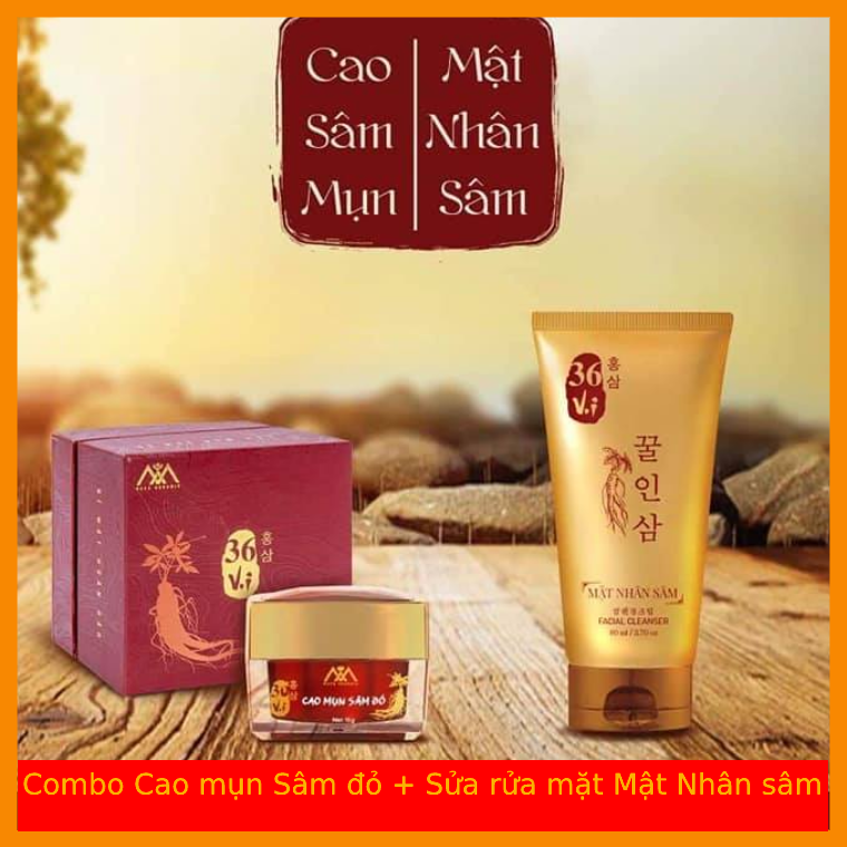 Combo cao mụn sâm đỏ - hộp lớn 15gr - sửa rửa mặt mật nhân sâm 36 vị - 80ml chính hãng