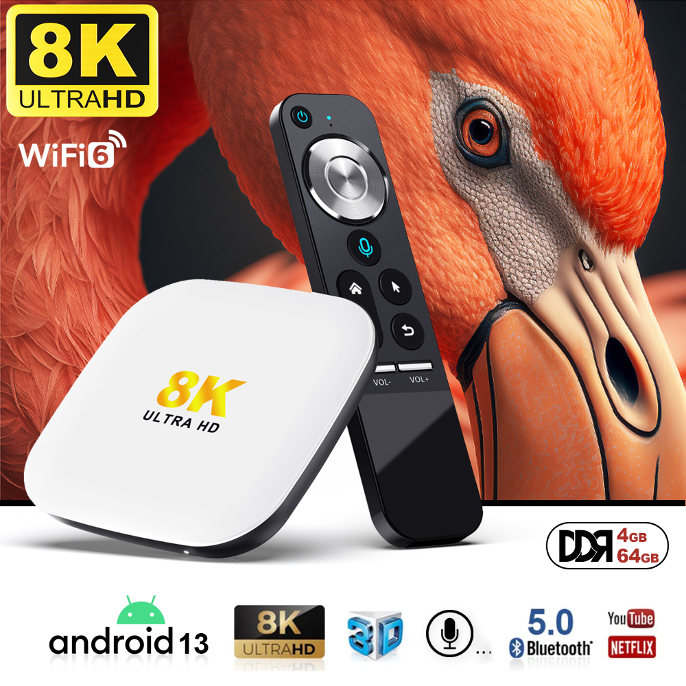 Android TV Box Ram 4GB bộ nhớ 64GB Bluetooth 5.0 Wifi 6 chip xử lý cực mạnh  kèm remote giọng nói bảo hành 12 tháng H96MAX M2 tivi box