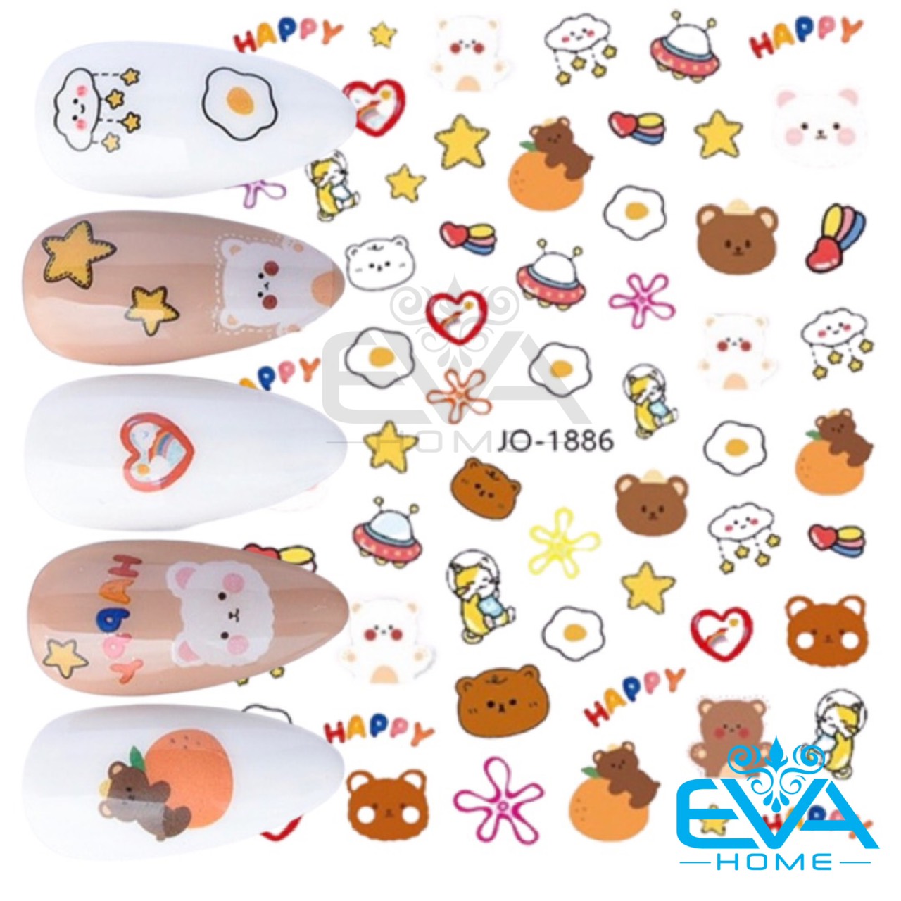 Sticker dán móng tay 3d dạng decal dán móng chống nước hoạ tiết emoji gấu dễ thương cute bear happy jo1886
