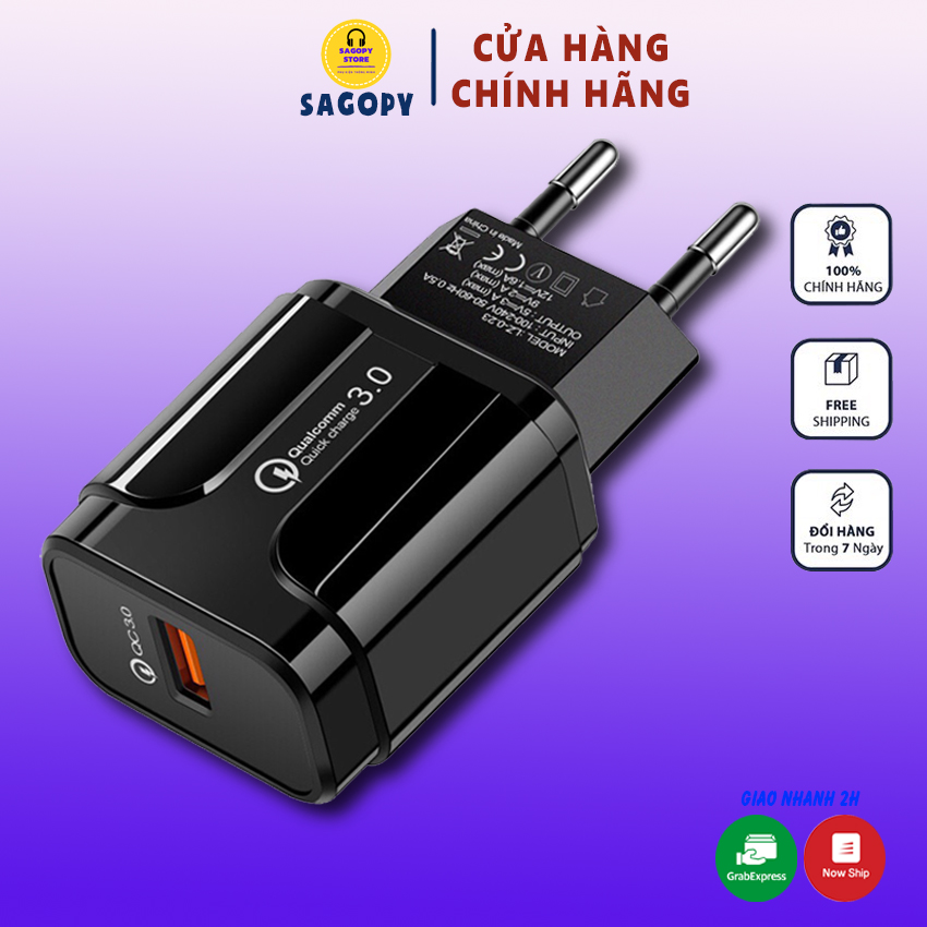 Củ sạc nhanh 18W-3A có chế độ QC 3.0, cốc sạc dùng cho điện thoại iphone, ipad, android, tai nghe i12 zin giống hoco - SAGOPY