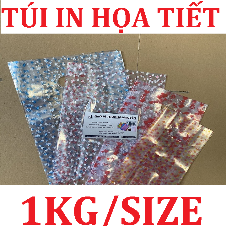 1Kg Túi Xốp Trong In Họa Tiết 3D Cực Đẹp, Túi PP Nilon đựng mỹ phẩm