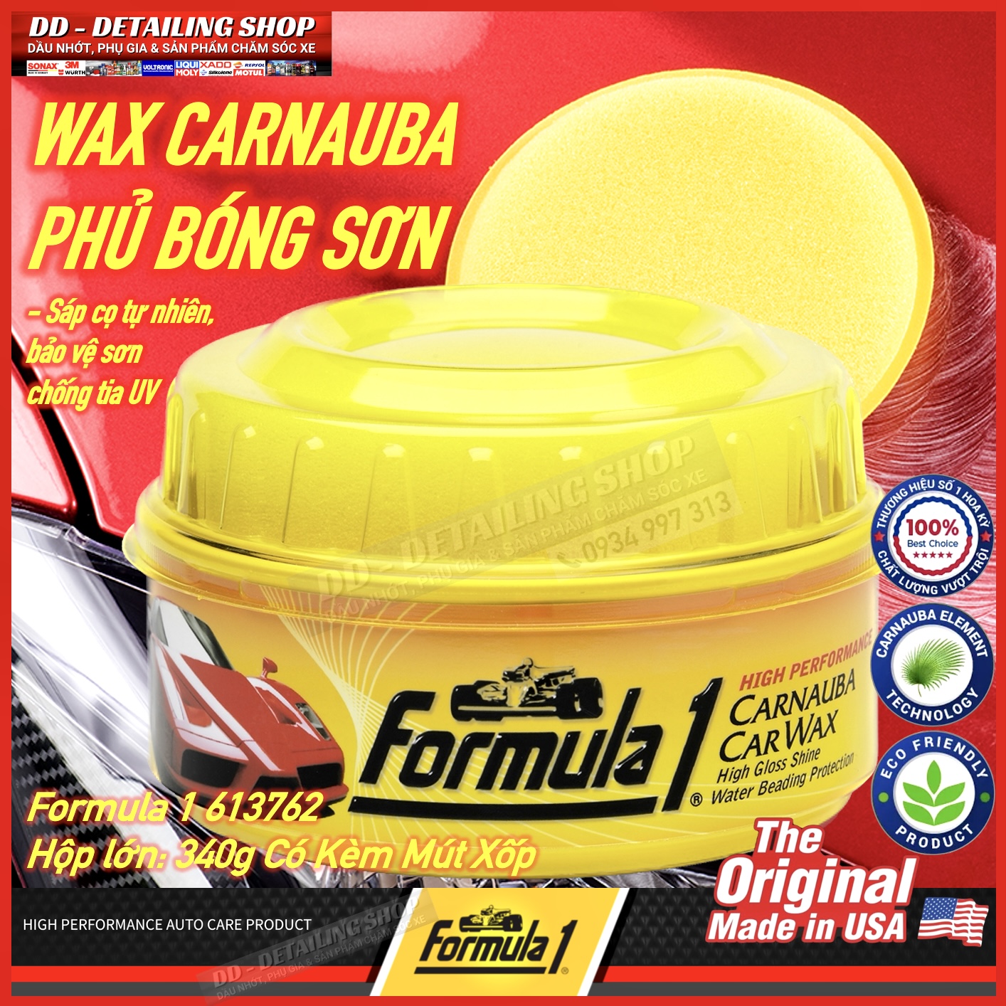 Sáp đánh bóng hộp lớn formula 1 613762 340g - nhập khẩu chính hãng xuất xứ mỹ, formula 1 carnauba paste wax