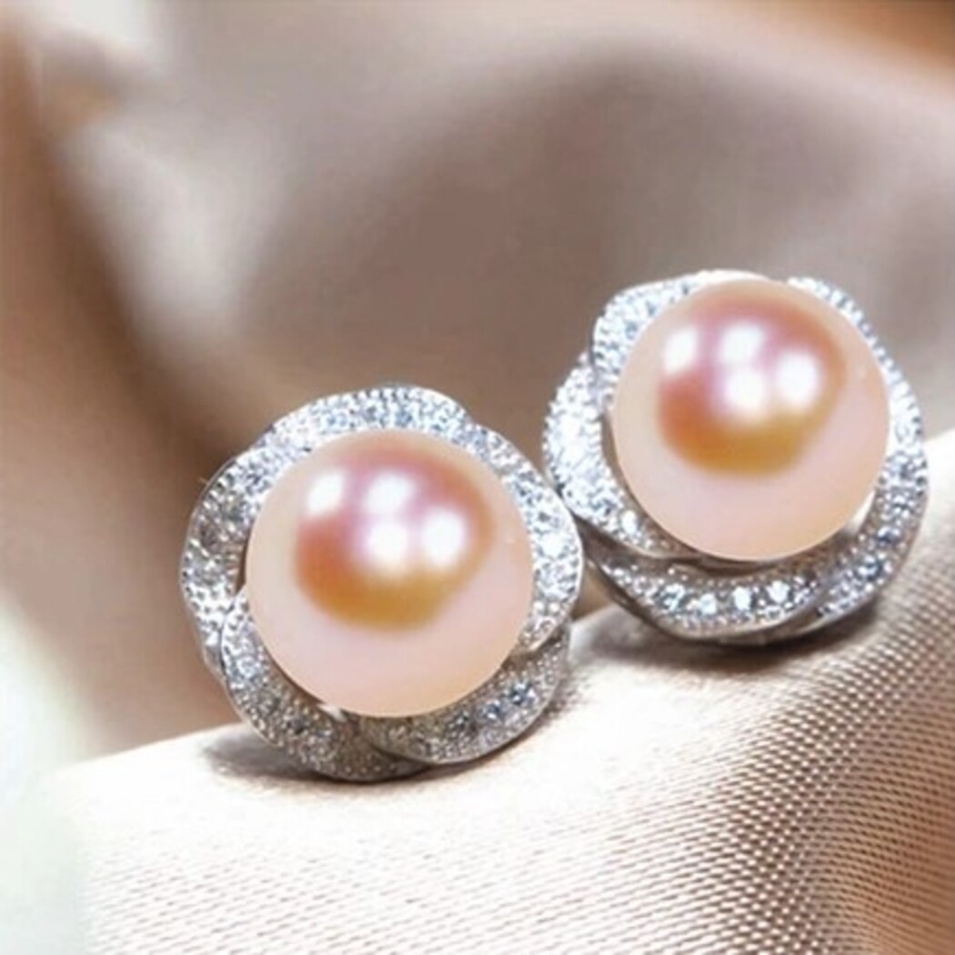 Bông tai Ngọc trai nước ngọt thiên nhiên Cao cấp - Hoa 6 cánh nạm Zirconia - Trang Sức Cô Tấm - SANKA FLOWER PEARL (10ly) - CTJ1910
