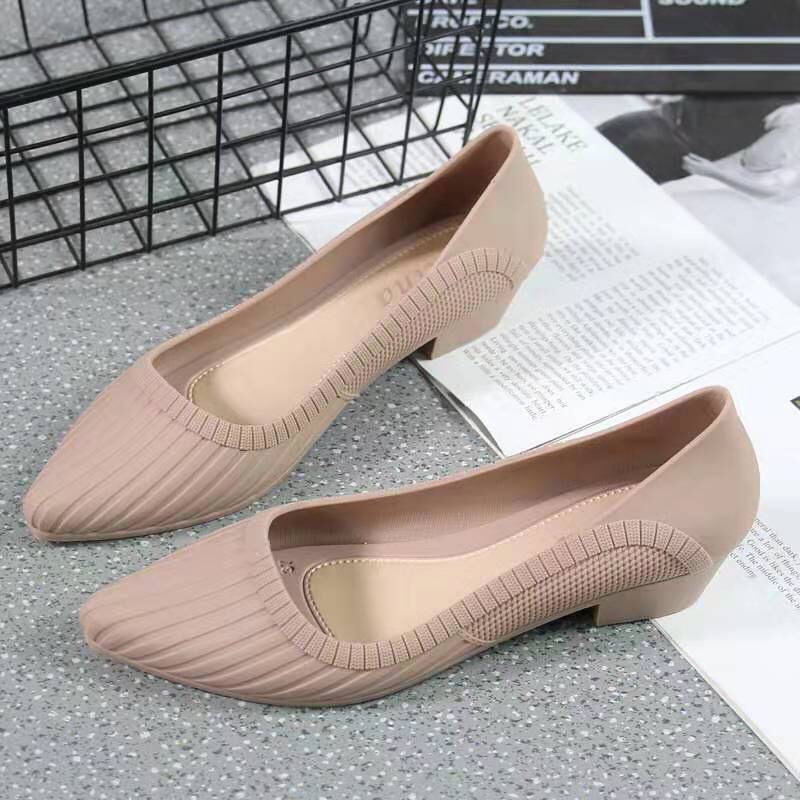 [Hoàn Tiền 15%]Giày búp bê nữ mũi nhọn, giày công sở nữ đế cao chống trơn chống nước