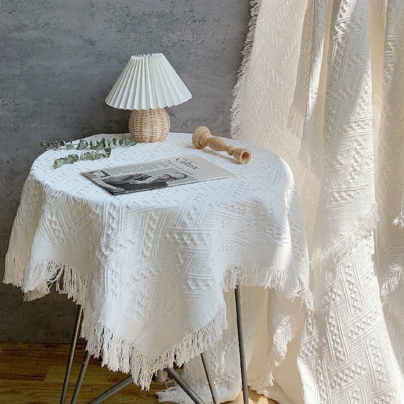 Khăn trải bàn sợi cotton thô dệt 3D, dày dặn phong cách Bắc Âu