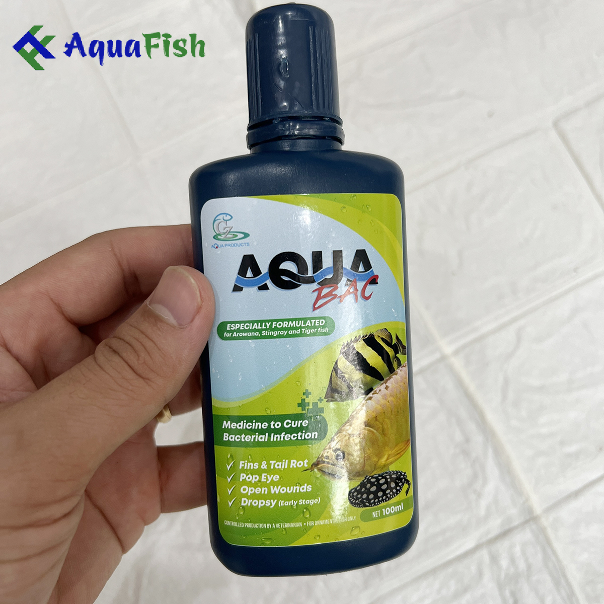 Aqua bac 100ml hỗ trợ điều t.ri đục mắt, xù vẩy, xuất huyết, nấm, mục đuôi trên cá rồng