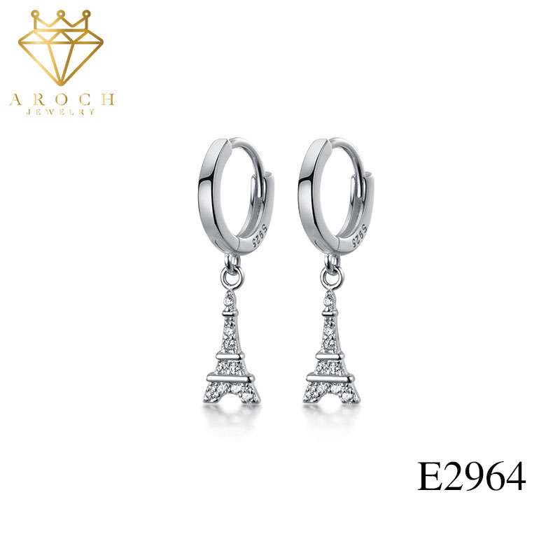 Khuyên tai bạc ý s925 mô phỏng tháp eiffel e2964 - aroch jewelry