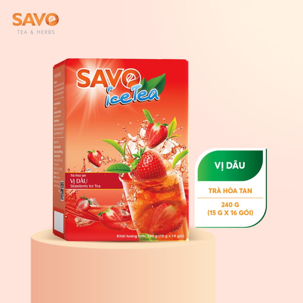 Trà dâu hòa tan savo - hộp 16 gói x 15g