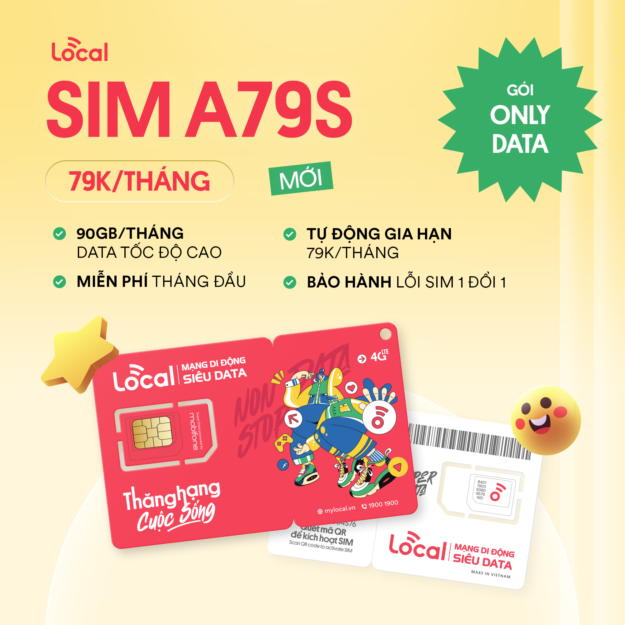 Sim 4g local a79s – 3gb/ngày - miễn phí tháng đầu - sim chưa kích hoạt