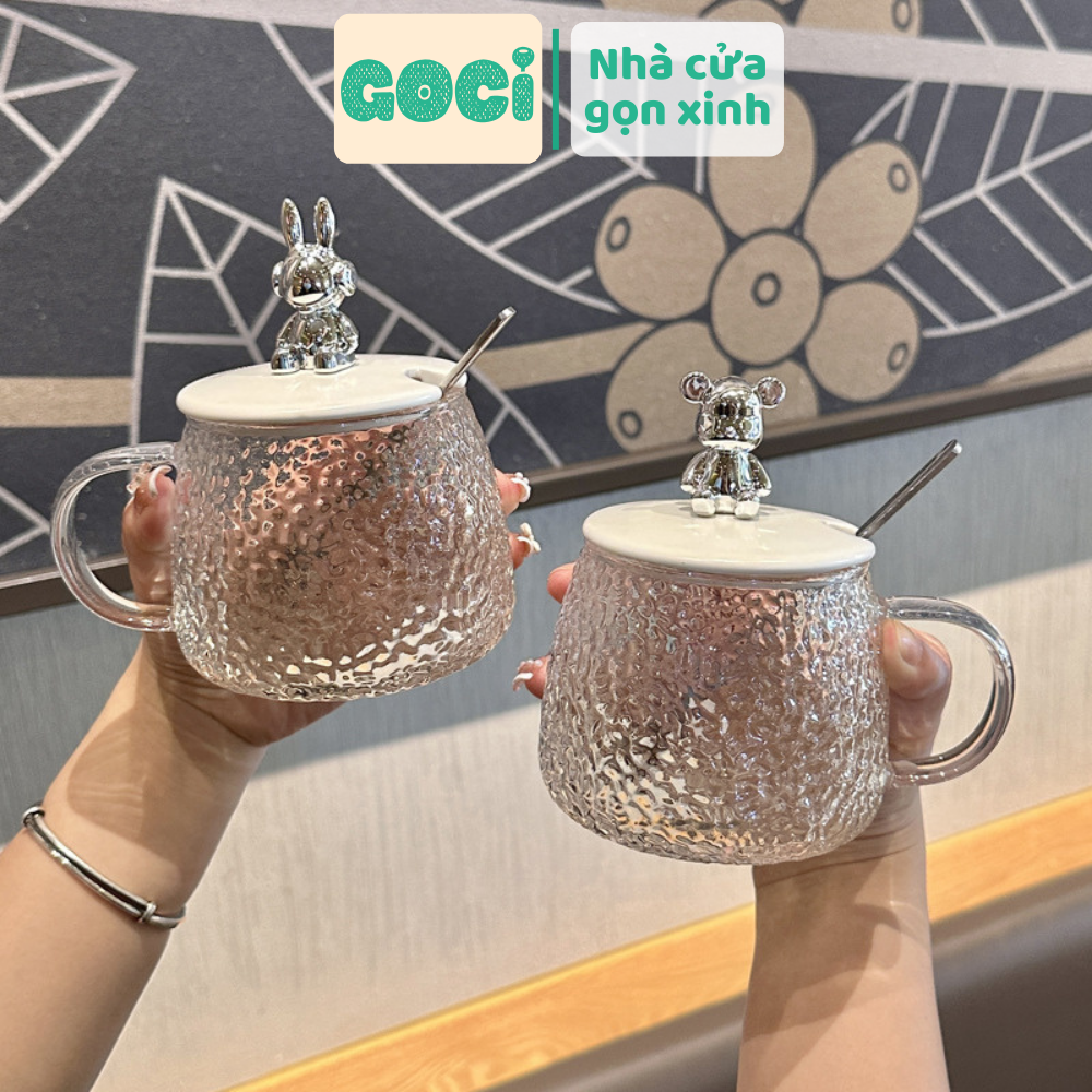 Cốc nước thủy tinh cốc hình gấu Bearbrick chịu nhiệt cao 500ML cốc thủy tinh chịu nhiệt lên tới 150 độ