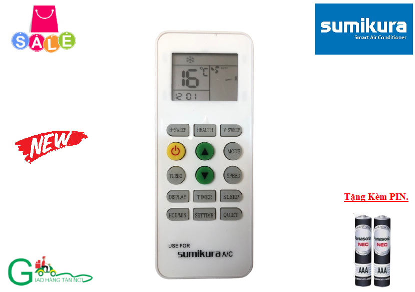 Điều khiển điều hòa Sumikura 2 chiều dùng cho các dòng Sumikura APS/APO- Hàng mới 100% Chất lượng tốt-Tặng Kèm PIN