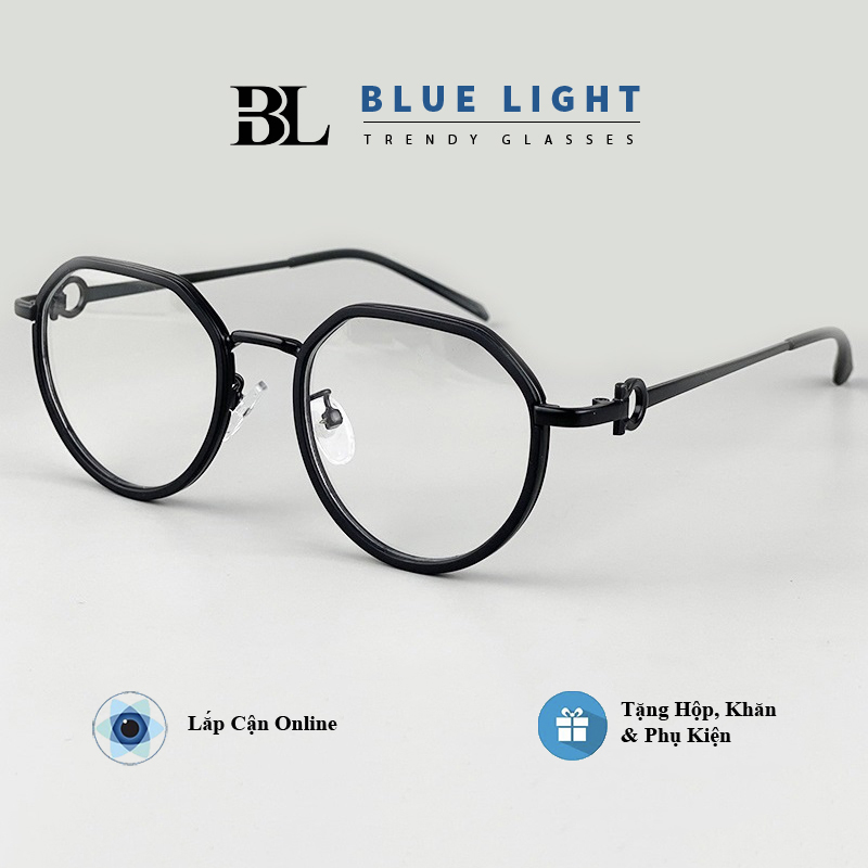 Kính Giả Cận Gọng Kính Cận Nam Nữ Mắt Vuông Tròn Khung Kim Loại Full Đen Vàng Trong Suốt Không Độ Hàn Quốc - BLUE LIGHT