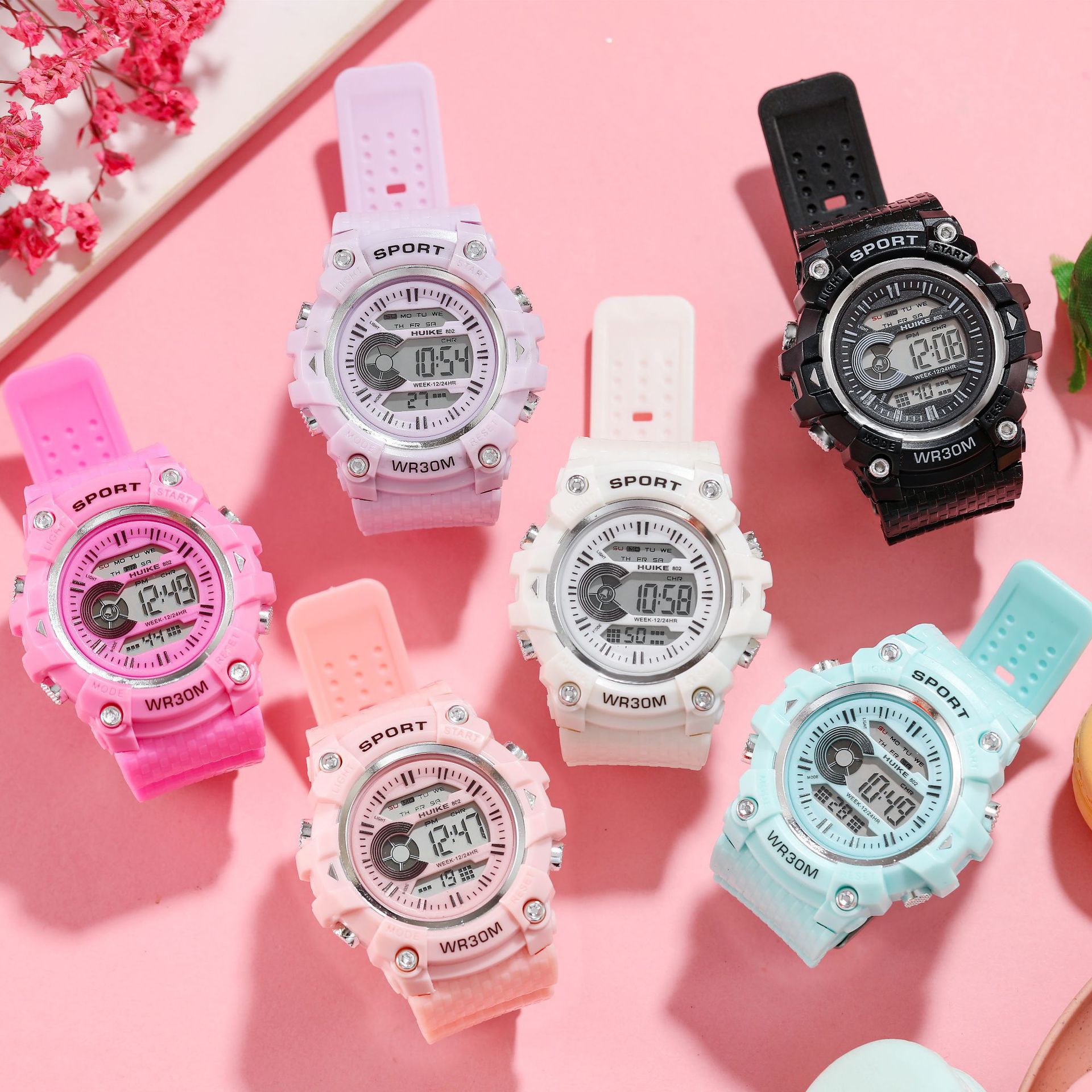 Đồng hồ tuổi teen NAM nữ HN088H- đồng hồ thể thao phiên bản Hàn Quốc -đồng hồ điện tử SPORT dây silicon chống thấm nước hiển thị đầy đủ chắc năng lịch tuần ngày tháng đen led sáng