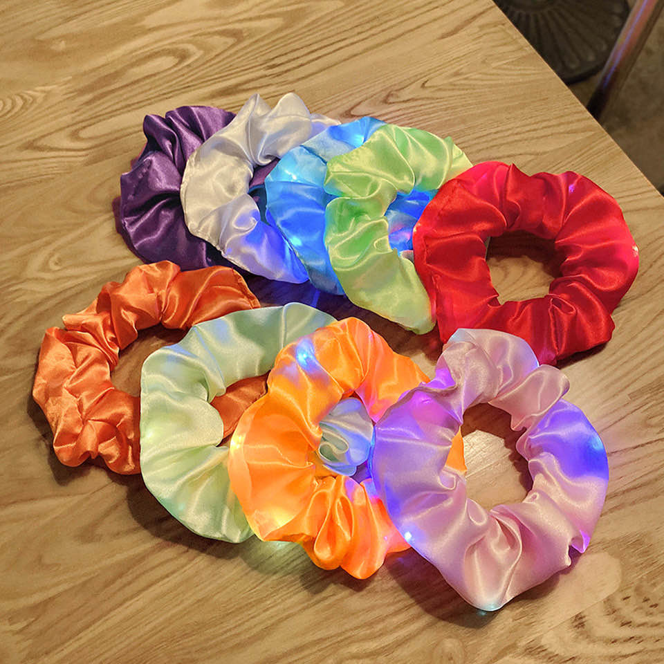 Cột tóc vải scrunchies nhiều màu đèn led nhấp nháy cho bé
