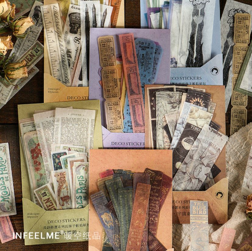 Bộ 40 Sticker vintage trang trí sổ bullet journal retro cổ điển tem dán- Poem excerpt