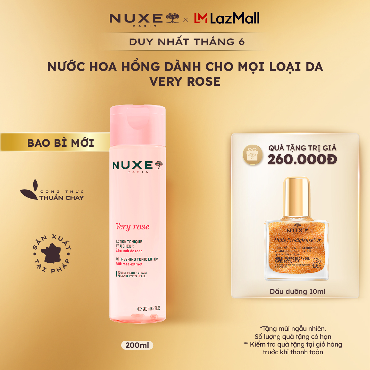 Nước Hoa Hồng Làm Sạch Cặn Trang Điểm  Dưỡng Ẩm Cho Mọi Loại Da Nuxe Very Rose 200ml