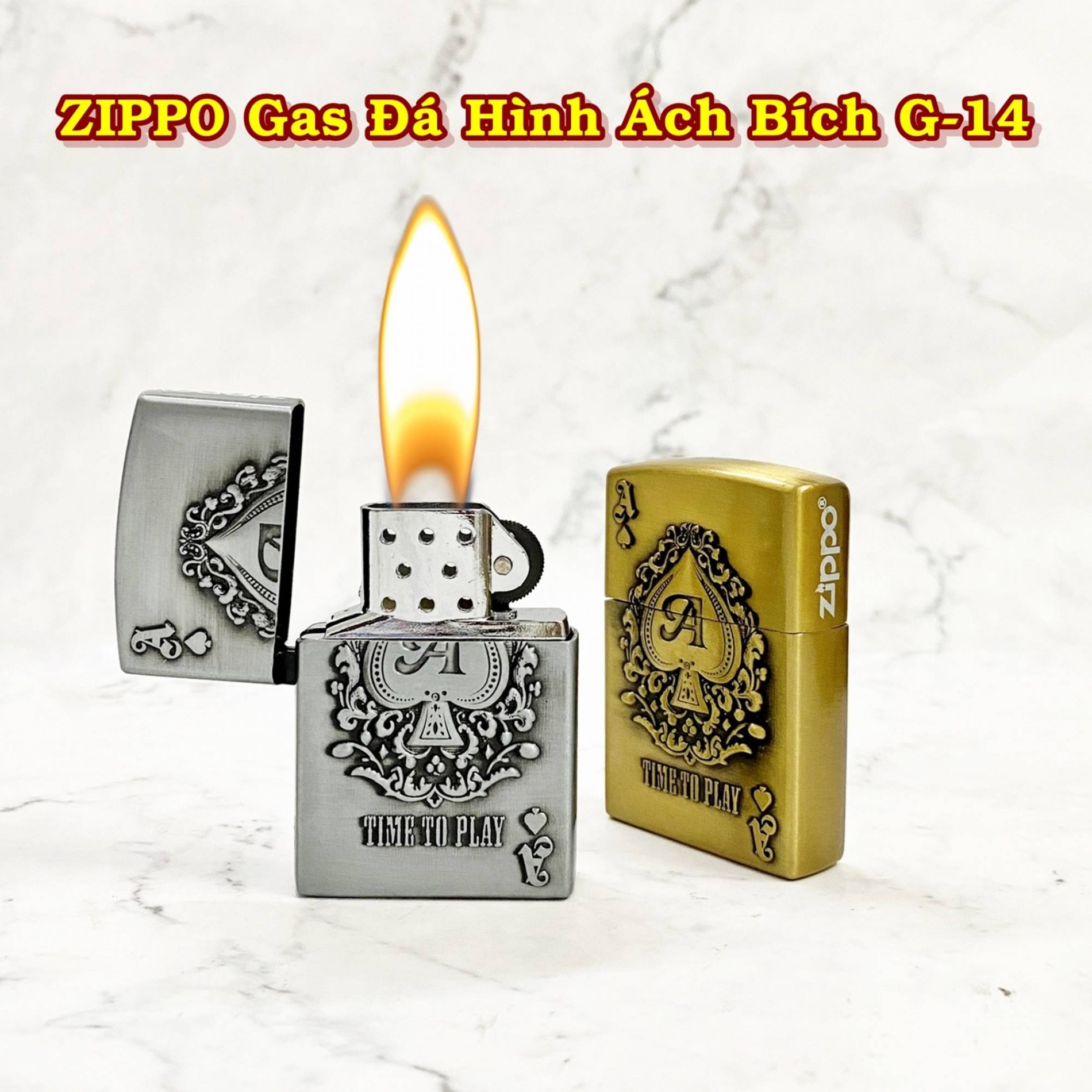 Bật lửa zippo gas đá hình ách bích g-14