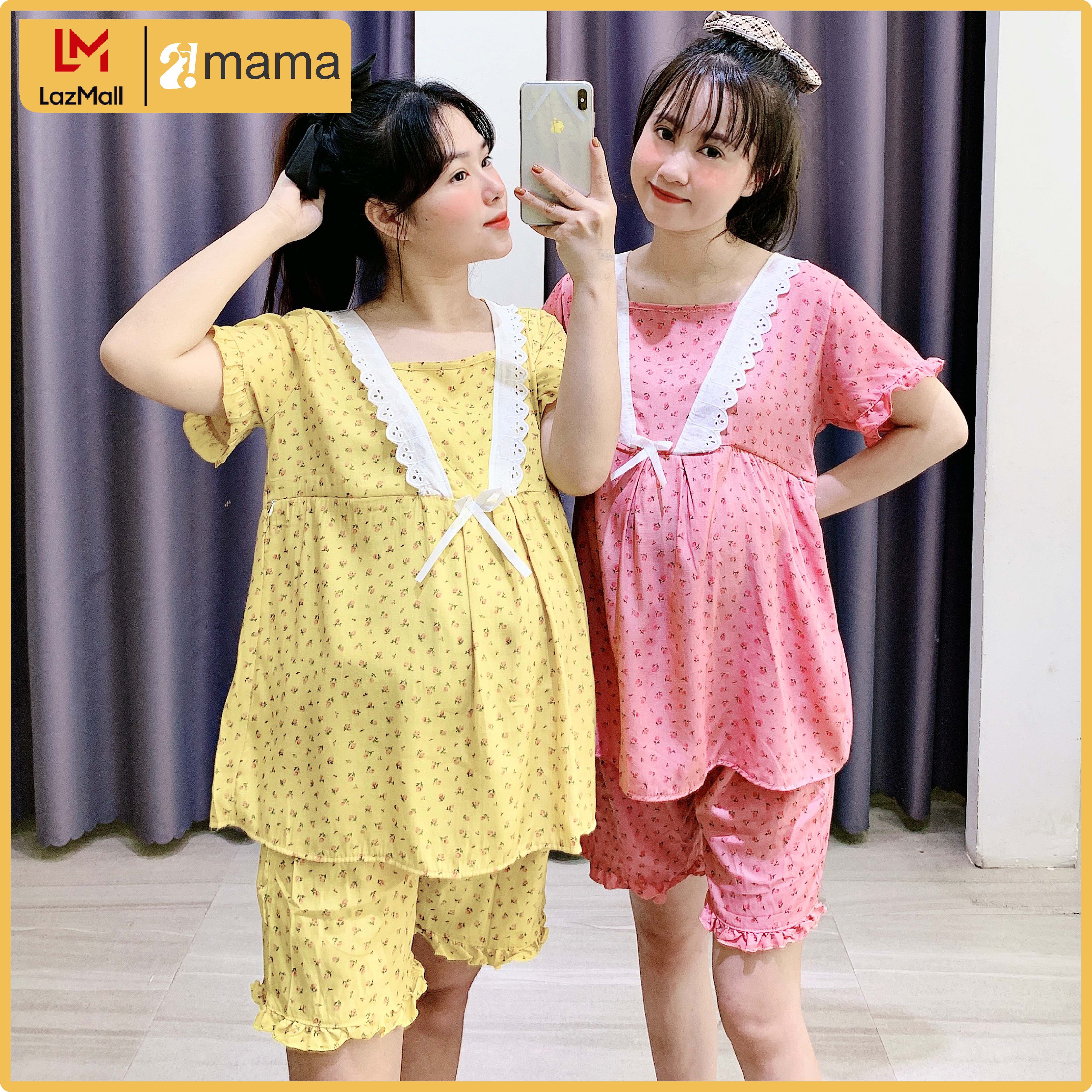 Đồ bộ bầu sau sinh mặc nhà mùa hè 2MAMA thiết kế dáng lửng lanh - V111