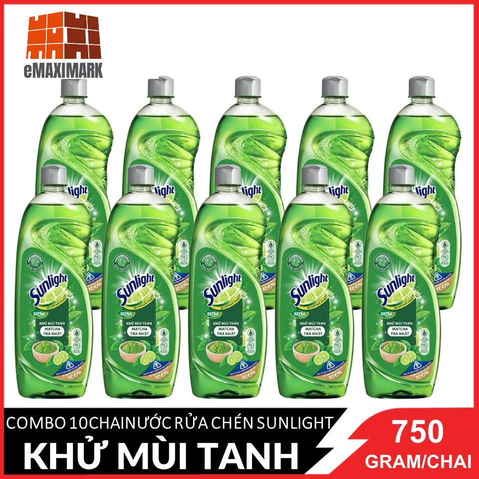 COMBO 10 chai Nước rửa chén Sunlight Trà xanh Chai 750gx10