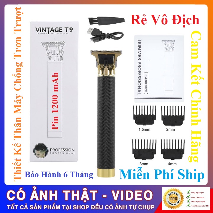 Tông Đơ Cắt Tóc Chấn Viền VINTAGE T9 Cao cấp Salon và Gia Đình Công Suất Mạnh Mẽ Pin khủng 1200 mAh [ Video Ảnh Thật ]
