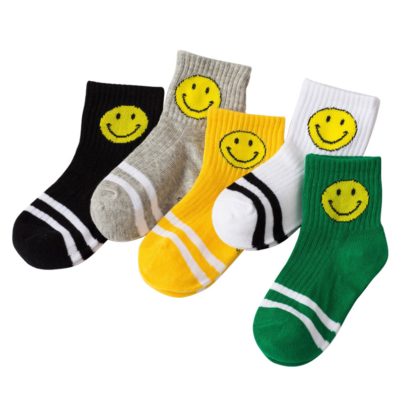 Set 5 Đôi tất len Mặt cười cổ cao cho bé túi zip