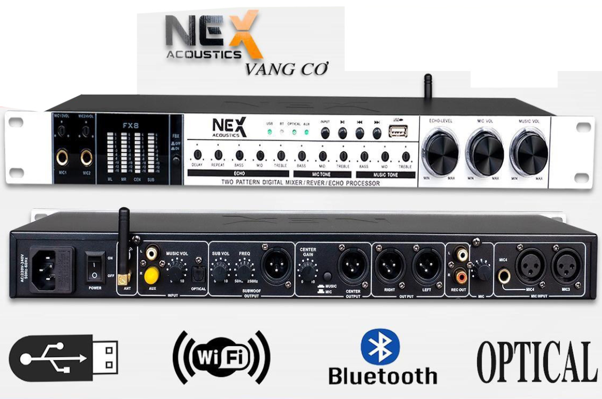 [HCM][ Vang Cơ Giá Tốt ] Vang Cơ NEX Acoustics FX8 Siêu Phẩm Hát Karaoke Chuyên Nghiệp Âm Thanh Đỉnh Cao - Chống Hú Chống Giật Nâng TiếngBluetoothCổng Quang Optical Cổng RCAKết Nối Cổng USB - Vang Cơ Đỉnh Cao Cho Âm Thanh Sống Động