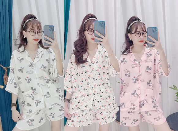 Bộ pijama form cánh dơi họa tiết chuột mickey vải lụa maingo mềm mịn size dưới 70kg