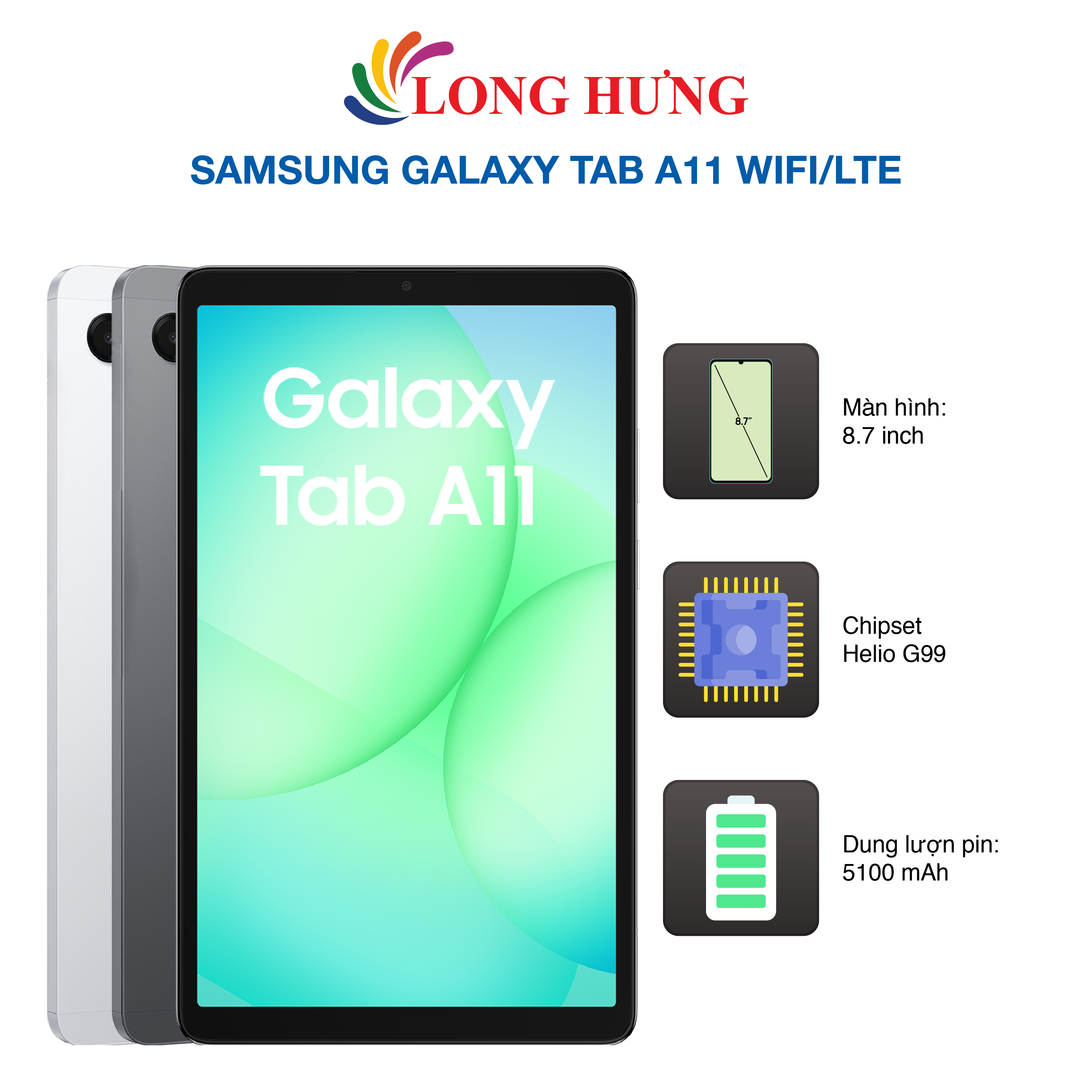 Máy tính bảng Samsung Galaxy Tab A11 Wifi/LTE - Hàng chính hãng - LCD 8.7 inch, MediaTek Helio G99,