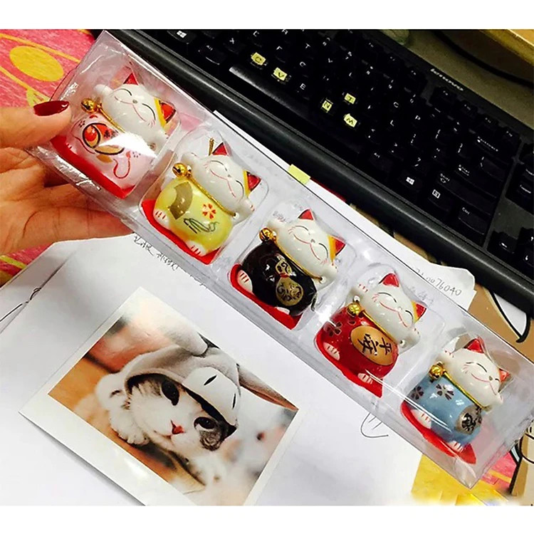 [HCM]Bộ 5 tượng mèo sứ thần tài Maneki Neko Nhật Bản ( Mèo Ngồi )