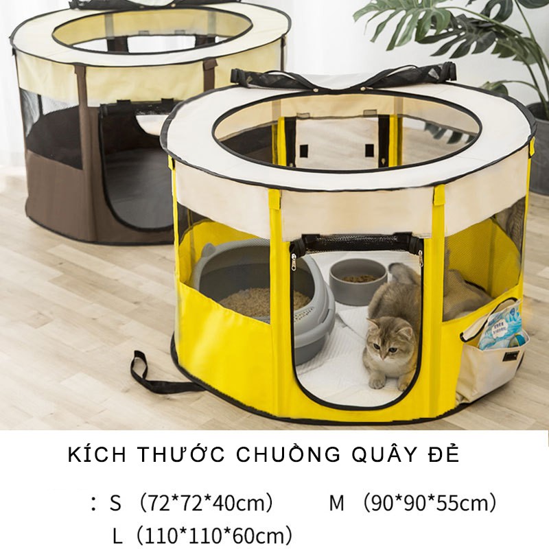 Chuồng quây chó mèo đẻ vải oxfoxd có khung thép cố định gấp gọn tiện lợi không gian lý tưởng cho mẹ và con_PKCM09
