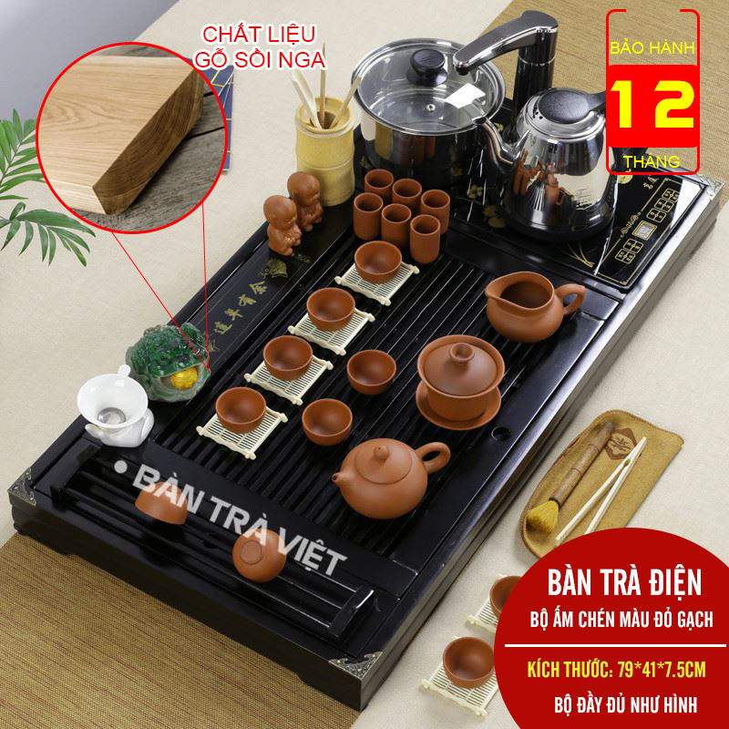 Bộ bàn trà điện - Bàn trà điện tự động có khay bàn bằng gỗ tự nhiên được sử lý chống ẩm mốc, bếp pha trà tự động đun nước