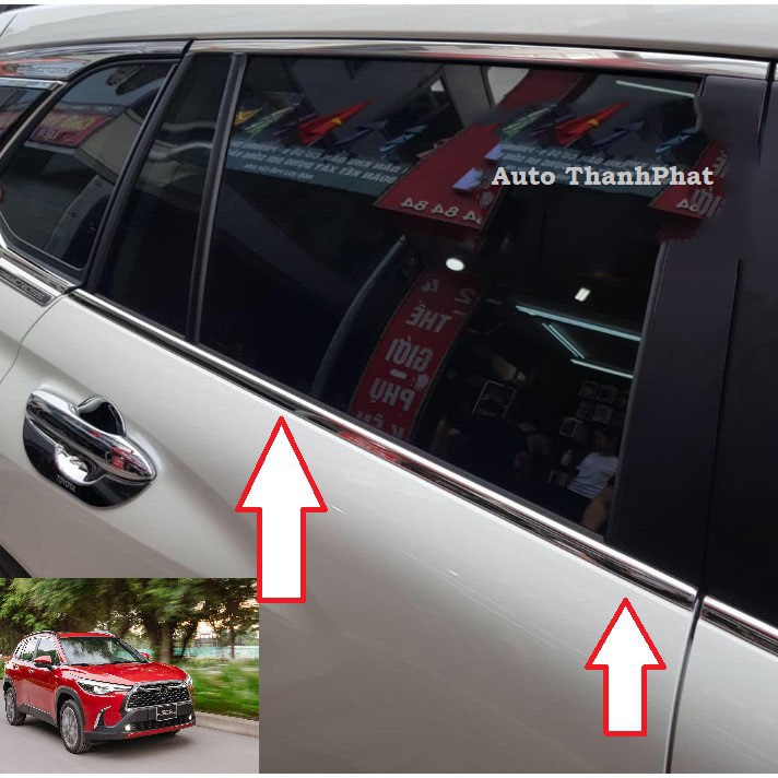 Toyota Cross, Nẹp Chân Kính Dưới- Viền Cong Kính Trên Toyota Cross Inox Hàng Chuẩn Cao Cấp Không Gỉ