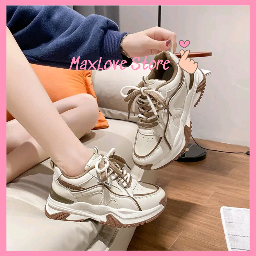 Giày Sneaker Thể Thao nữ độn đế da SanTa