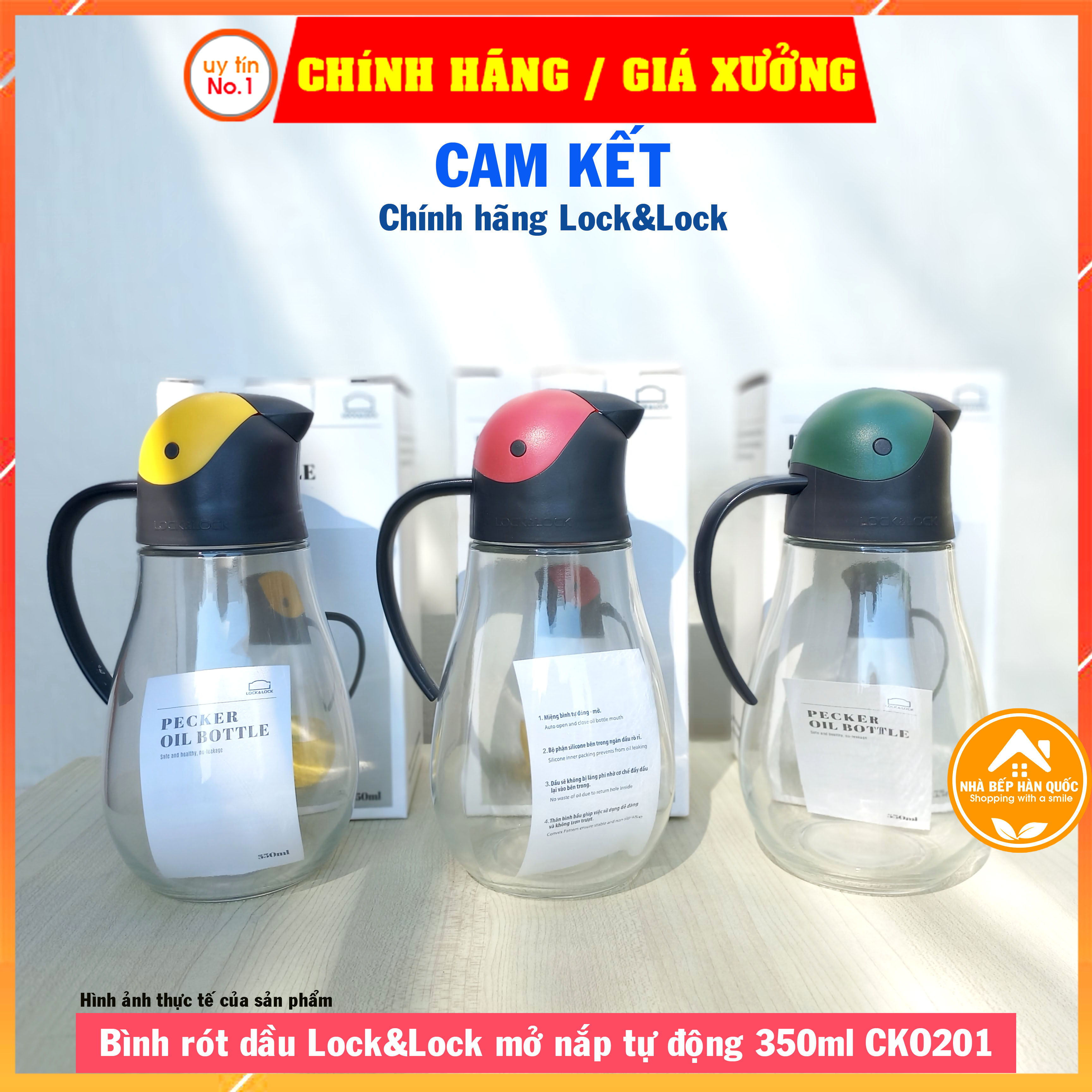 Bình thủy tinh đựng dầu LOCK&LOCK tự động mở nắp CKO.201 550ml [Chính hãng + Freeship]