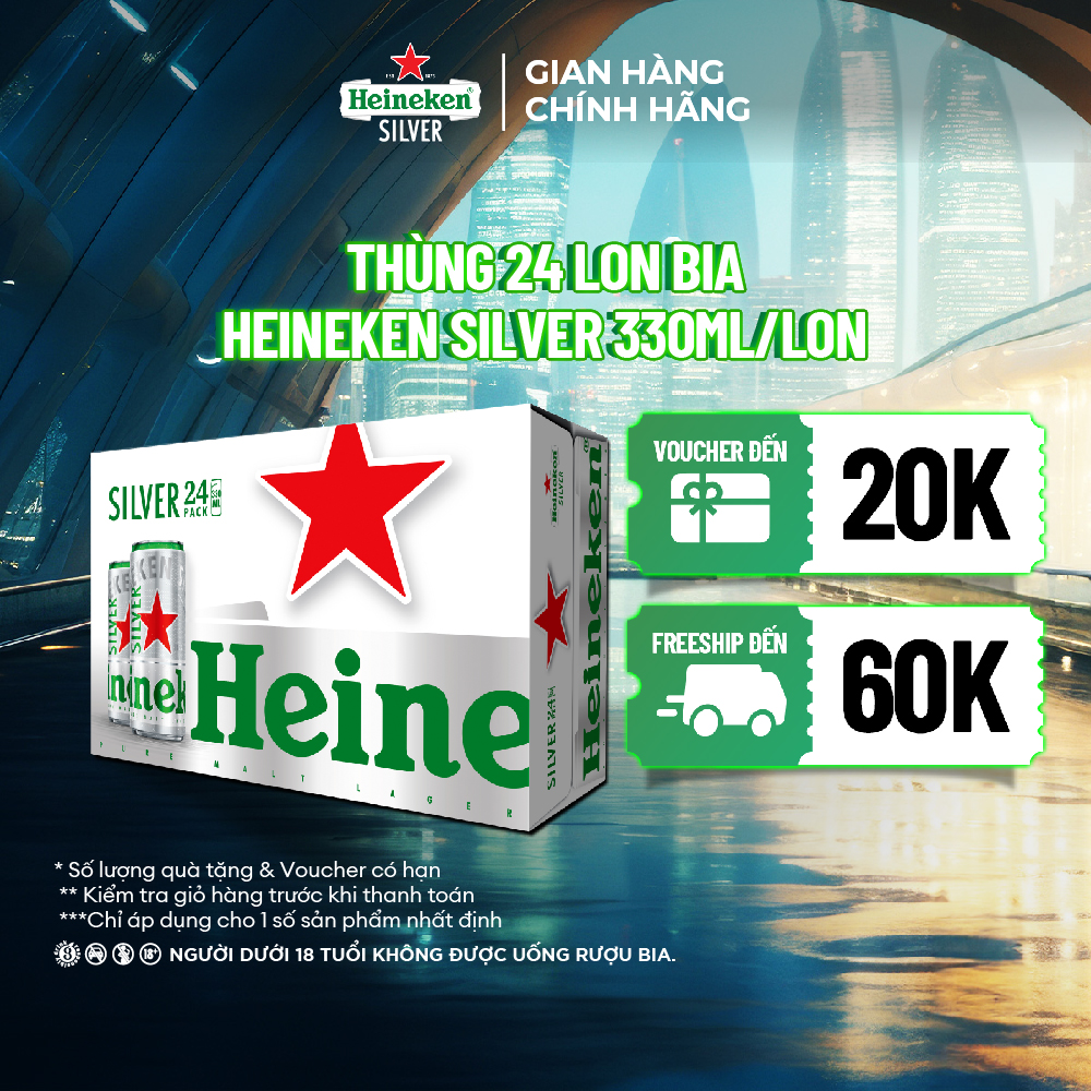 Thùng 24 lon bia Heineken Silver 330ml/lon