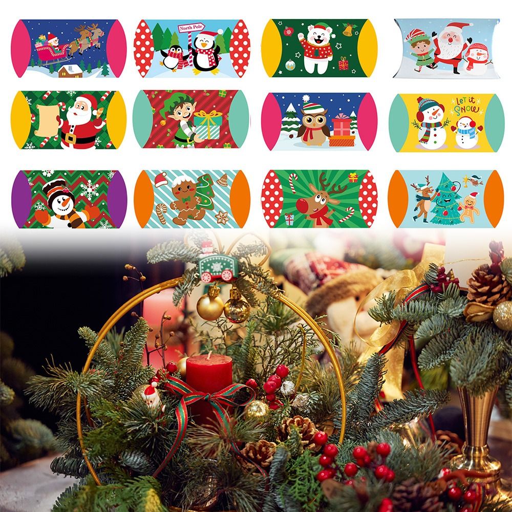 SISHU TỰ LÀM Lễ hội Giáng Sinh vui vẻ Kraft Giấy Gối Hộp Giấy Sô cô la Gói Cookie Hộp Món Quà Giáng sinh Điều Trị Hộp Quà Tặng Bọc Kẹo Túi