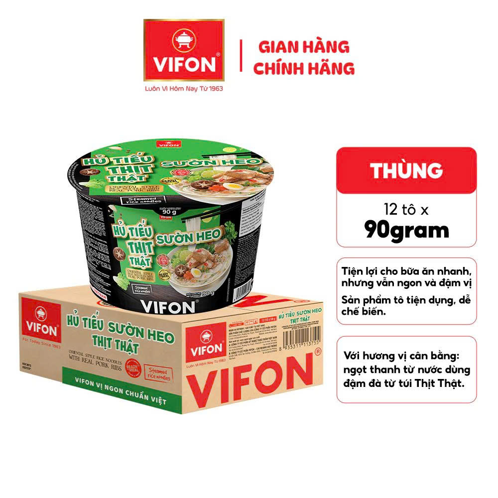 Hủ Tiếu Sườn Heo Thịt Thật VIFON 90g/ Tô