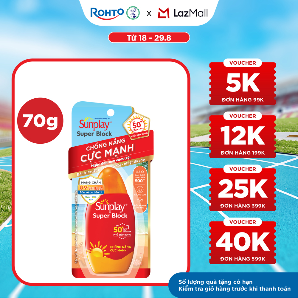 Kem chống nắng Sunplay cực mạnh, ngừa đen sạm da hiệu quả dạng sữa Sunplay Super Block SPF 50+, PA++++ 70g