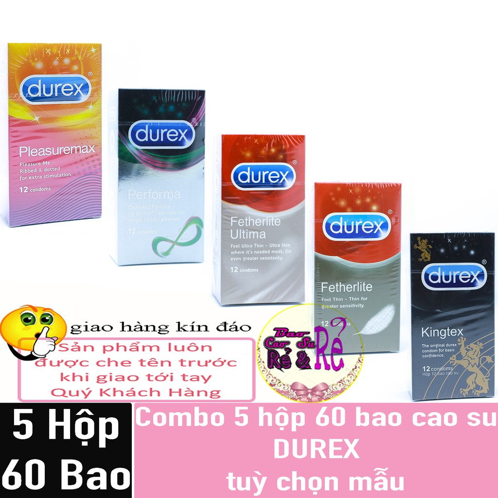 Combo 5 Hộp 60 Bao Cao Su Durex Tùy Chọn
