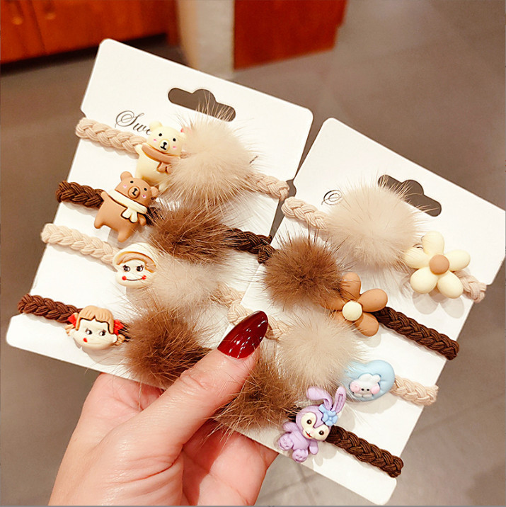 Set 4 dây chun buộc tóc xương cá mix quả bông hoạt hình siêu dễ thương BAG U CHUNQUABONG097