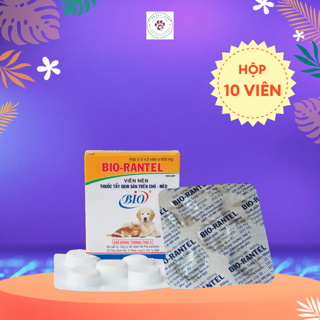 HỘP 10 VIÊN BIO - RANTEL TẨY SẠCH GIUN CHÓ MÈO