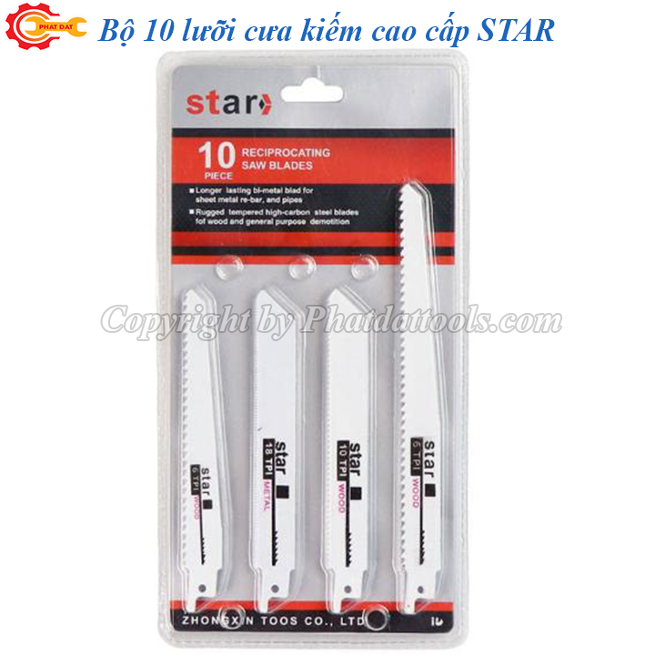 Bộ 10 lưỡi cưa kiếm cho máy cưa kiếm-gồm 3 lưỡi cưa kim loại và 7 lưỡi cưa gỗ