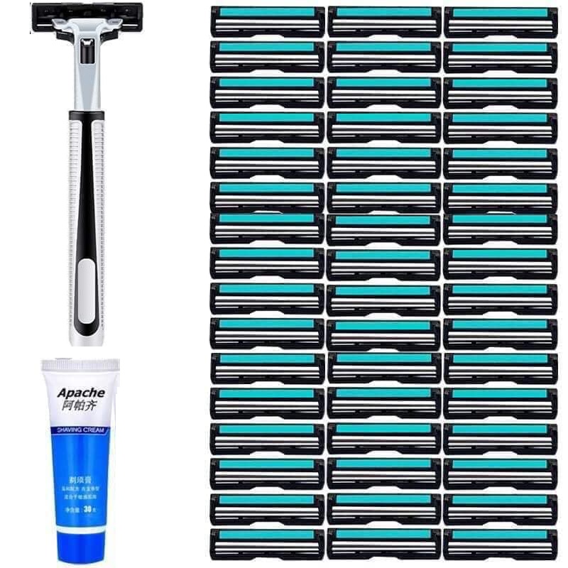 BỘ DAO CẠO RÂU 2 LƯỠi TẶNG KÈM 36 BÀN CẠO + 1 TUÝP KEM CẠO RÂU