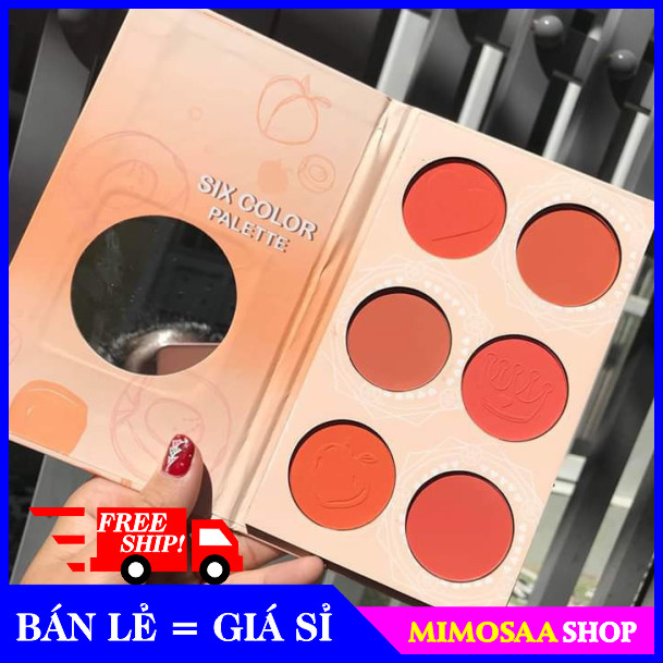 Bảng phấn má hồng 6 màu tone cam thời thượng-MIMOSAA-Phấn má trang tự nhiên lâu trôi