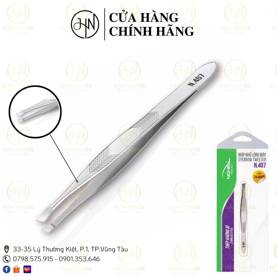 Nhíp nhổ lông mày Kềm Nghĩa N-407 thép chuyên dụng không gỉ cao cấp