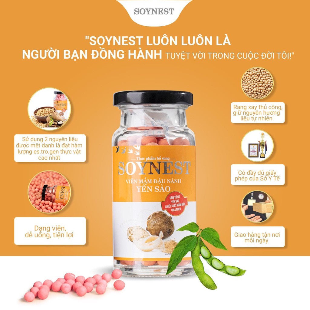 Viên Mầm Đậu Nành Yến Sào Soynest Tăng Size Vòng 1 Bổ Sung Nội Tiết Tố Nữ, Giảm Thâm Sạm Sáng Mịn Da Đẹp Dáng