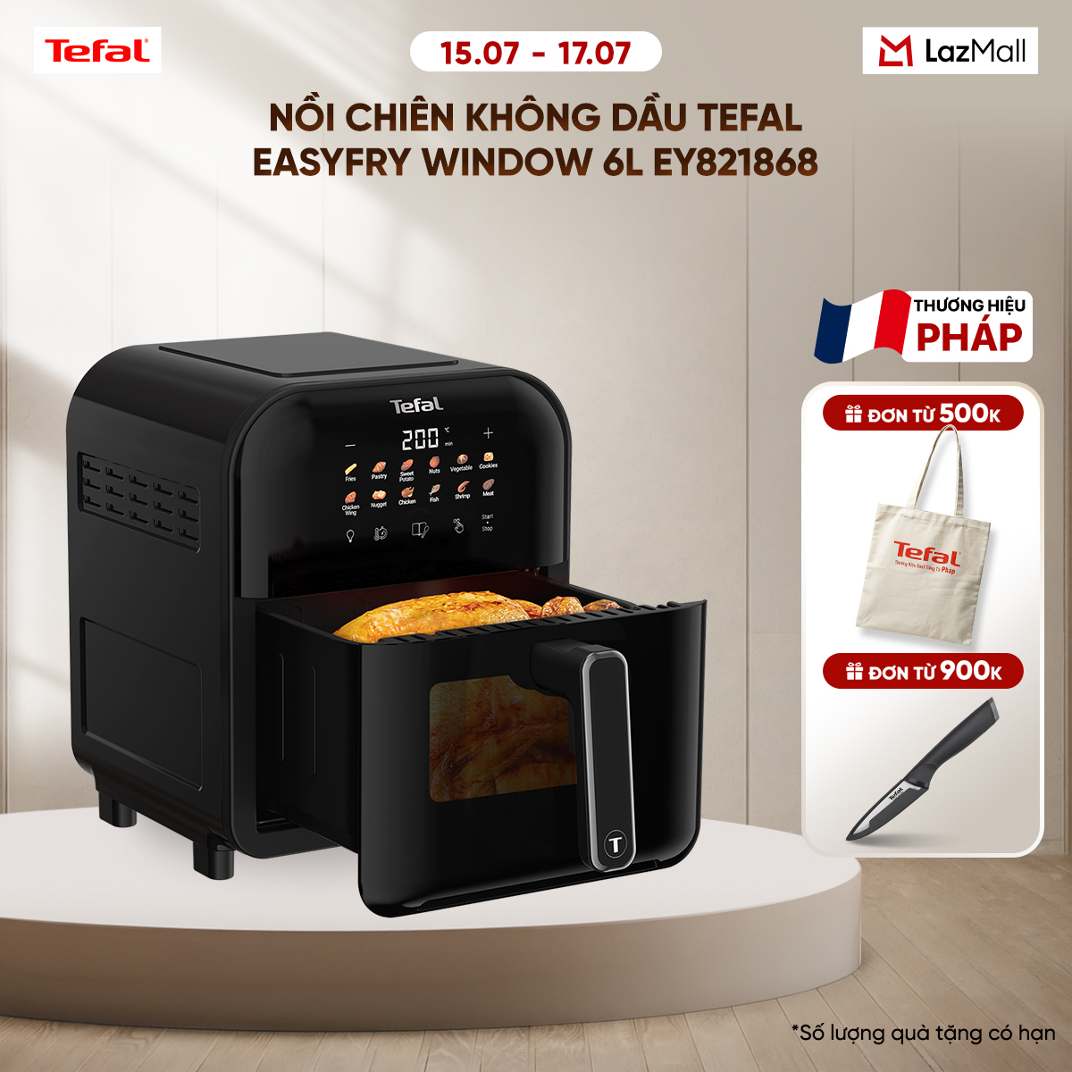 Nồi chiên không dầu Tefal Window EY821868 - 6L - Điện tử